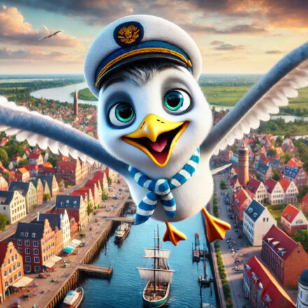 Möwe Erwin entdeckt Emden in Ostfriesland